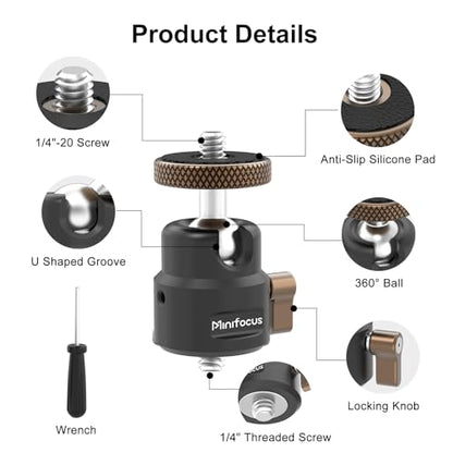Universal 1/4" Swivel Mini Ball Head Screw Tripod Mount, 360° Swivel 125° Tilt Tripod Ballhead Adapter w 1/4" Screw for Camera Cage, Super Clamp, Suction Cup Mount, Magnetic Base, Max Load 11lb - color: S3019