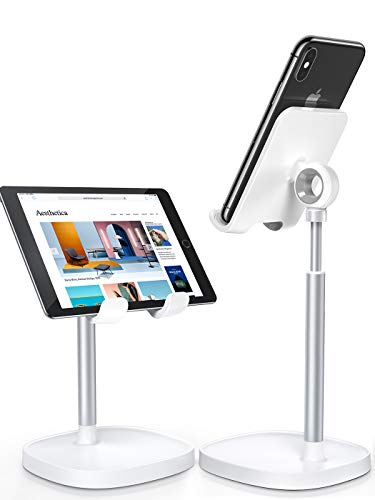 LISEN Cell Phone Stand Adjustable Phone Holer for Desk, Computer Office Desk Accessories for iPhone 16 Holder Women Kitchen Essentials Fits All Mobile Phones Switch Kindle iPads Tablet 4-10in (White - color: White