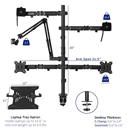 VIVO All-in-One Computer Studio Desk Mount, Mic Boom, Dual Monitor Mount up to 32 inches, Laptop Stand, Livestream Arms Compatible with Cameras, Lighting, Phone/Tablet Adapters, STAND-LIVE2L