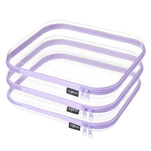 YQBRAO 3-Pack Large Clear Hard Shell Zipper Case, 1.2mm Ultra-Thick Rigid Toy & Closet Organizer, Heavy-Duty Diaper Bag Pouch Set with YKK Zippers, Waterproof Travel Storage (Purple) - color: Purple, size: 3 Pack(L)