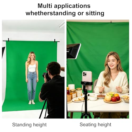 3.2x6.5FT Green Screen Backdrop Kit with Carrying Bag & Clips, Adjustable Aluminum Alloy Backdrop Crossbar T-Shape Bracket Studio Background Stand for Photography, Photoshoot ，Live Streaming