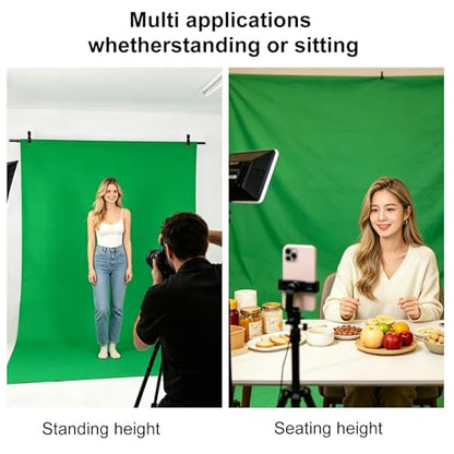 3.2x6.5FT Green Screen Backdrop Kit with Carrying Bag & Clips, Adjustable Aluminum Alloy Backdrop Crossbar T-Shape Bracket Studio Background Stand for Photography, Photoshoot ，Live Streaming