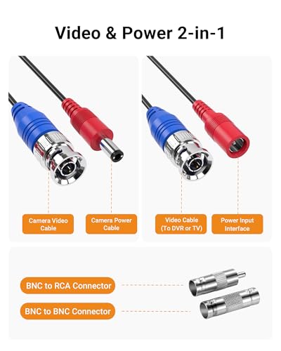 Anlapus 100ft All-in-One BNC Video & Power Cable, 4K HD Extension Cord for CCTV Security Camera DVR Analog System – Includes BNC Connector + RCA Adapter - size: 100ft Cable-4K