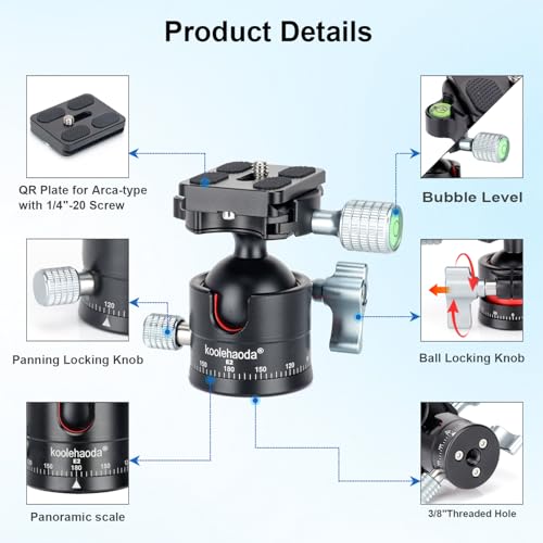 Koolehaoda Low Profile Ball Head, Panorama Tripod Head Arca Swiss QR Plate | Φ36mm 360° Metal Panorama, 1/4" Screw Arca Swiss Quick Release Plate, DSLR Camera Tripod Monopod, Max Load 33lbs / 15kg - color: 36mm Ball Head