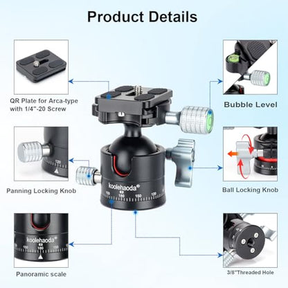 Koolehaoda Low Profile Ball Head, Panorama Tripod Head Arca Swiss QR Plate | Φ36mm 360° Metal Panorama, 1/4" Screw Arca Swiss Quick Release Plate, DSLR Camera Tripod Monopod, Max Load 33lbs / 15kg - color: 36mm Ball Head