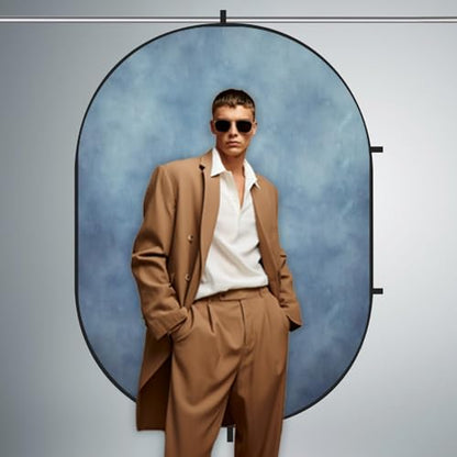 Kate 5x6.5ft(1.5x2m) Collapsible Backdrop Blue Brown Texture Folding Double Sided Backgrounds for Photo, Video Meetings, Live Streaming