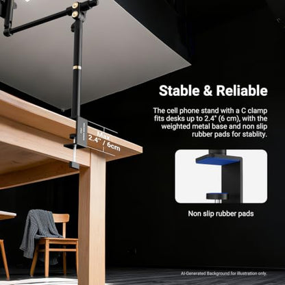 NEEWER Basics Overhead Phone Mount Holder Stand, Metal Desk Tripod Camera Rig Compatible with iPhone Android Samsung for Cooking Makeup Drawing Vlogging Live Streaming Filming Video Recording, ST013