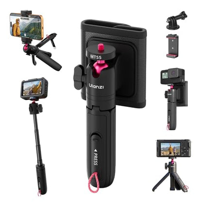ULANZI MT55 SnapGo Mini Tripod & Selfie Stick, 4-in-1 Mantis/Backpack Strap/Selfie/Tripod Modes, 360° Ball Head, 4-Section Extendable 12.2in, for Phone/Action Cameras/Compact Cameras