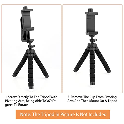 2 Pack Tripod Phone Mount, Cell Phone Holder Mount Head Standard Screw Adapter, Rotates Vertical and Horizontal, Adjustable Clamp, Compatible for Most Cellphones