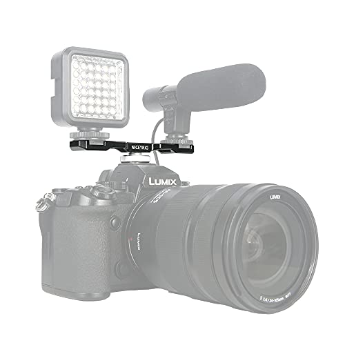 NICEYRIG Dual Cold Shoe Mount Flash LED Light Microphone Vlog Vlogging Extension Bracket with Shoe Mount 1/4 Thread Applicable for DSLR Camera Mini Tripod Monopod - 432
