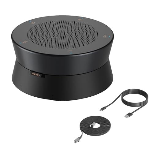 Nearity A21S Zoom Certified Conference Speaker and Microphone, Speakerphone w/8 Mics, 16ft Voice Pickup, AI 2.0 Noise Cancelling, USB Speakermic with Daisy Chain, Works with Microsoft/Teams/Google Mee - color: A21S-BLACK