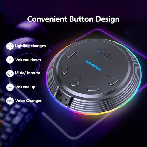 LIANGSTAR Gaming USB Microphone with 5 Voice Changes, Mute Button, Desktop Podcast Mic, Volume Control, RGB Condenser Computer Microphone for PC Gamer, YouTube, Streaming, Conference, Class - style: Dark Gray