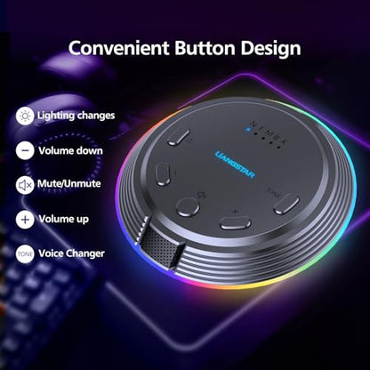 LIANGSTAR Gaming USB Microphone with 5 Voice Changes, Mute Button, Desktop Podcast Mic, Volume Control, RGB Condenser Computer Microphone for PC Gamer, YouTube, Streaming, Conference, Class - style: Dark Gray