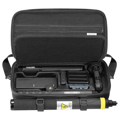 AMAZEAR Carrying Case for Insta360 X5 Accessories, Insta 360 X5 X4 Air Action Camera Waterproof Travel Carry Bag with Shoulder Strap, Compatible with 3M 9.8ft 2-in-1 Selfie Stick Tripod, Pure Black - color: Pure Black, size: Large