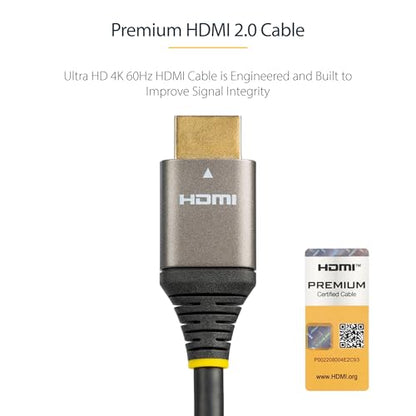 StarTech 3ft Premium Certified HDMI 2.0 Cable, 4K 60Hz, HDR10, M/M | High Speed with Ethernet, UHD Video Monitor Cord, For PC, TV, Screen, 18Gbps - size: 3.3 ft / 1 m