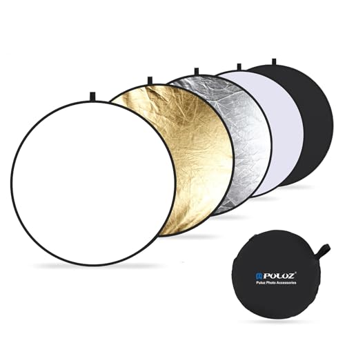 PULUZ 5-in-1 Collapsible Reflector for Photography - 24” (60cm) Light Reflector with Storage Bag Kit for Studio Photography Lighting Outdoor (Silver/Translucent/Gold/White/Black)