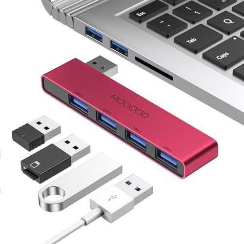 MOGOOD USB Hub 3.1 - USB Port Splitter & Expander for Laptop, Xbox, Flash Drive, HDD, Console, Printer, Camera, Keyboard, Mouse - color: Red-Left, size: Left Side Version