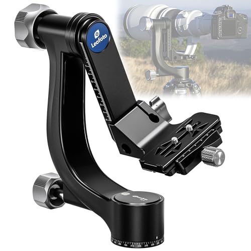 Leofoto Gimbal Head, Compact Outdoor Shooting Gimbal Head with 360° Pan Rotation, 3/8"-16 Mounting Hole and Arca-Type Clamp for DSLR/Camcorder/Camera/Telephoto, Max Load to 30kg /66.14 lb (PG-4-Black) - color: PG-4-Black-Max Load 66.14lb