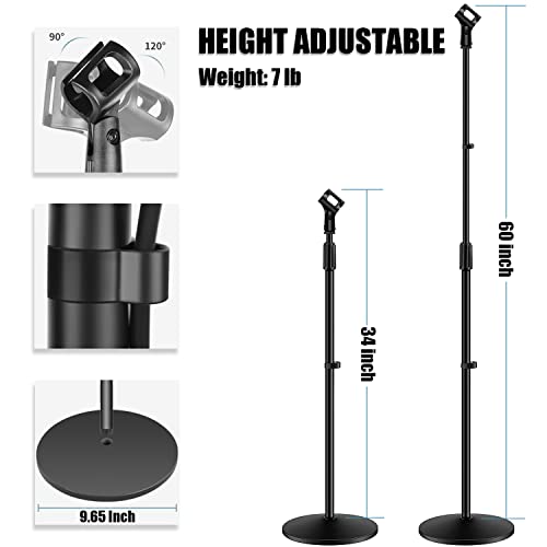 GLEAM Microphone Stand, Mic Stand Floor Detachable Boom Mic Arm Stands with Weighted Round Base, Height Adjustable from 34" to 60"