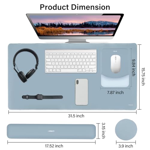 MOSISO Keyboard Mouse Pad Set, Large Gaming Mouse Pad&Rectangular Keyboard Wrist Rest&Mousepad with Wrist Rest&Coaster, Ergonomic Non-Slip&Easy Typing Pad with Curved Silicone Lining, Aquamarine - color: Aquamarine