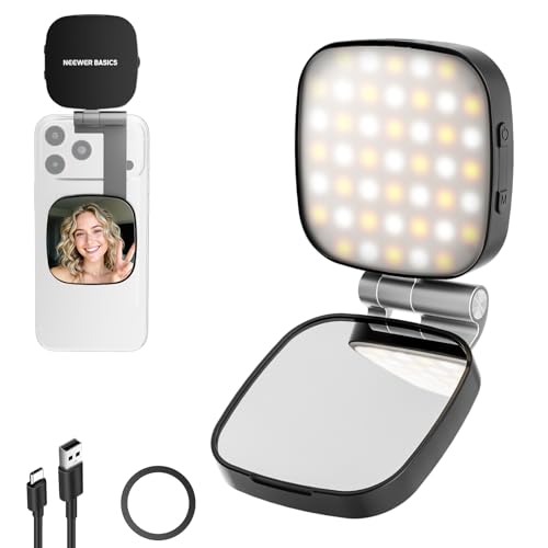 NEEWER Basics Magnetic Selfie Light Compatible with MagSafe iPhone, 2W CRI95+ Bi Color Swivel Small LED Phone Fill Lighting, 680lx/0.3m, Mirror for Vlog Recording Makeup Video Conference, NL45B Black