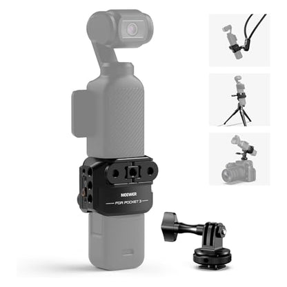 NEEWER Pocket 3 Cage, Aluminum Alloy Gimbal Video Recording Rig with Action Camera Extension Adapter 1/4" Threads Cold Shoe Compatible with DJI Osmo Pocket 3 Creator Combo, No Assembly Needed, AC009