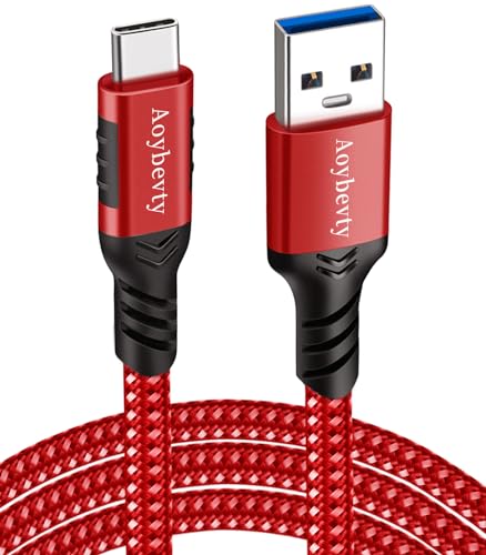 USB A to USB C 3.1/3.2 Cable 10ft (Red), 10Gbps Data Transfer and 60W 3A Fast Charging Cable for Android Auto Samsung Galaxy S22 S21 S20 S10 iPad and Other USB Type C Devices - color: Red, size: 10FT