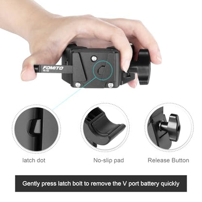 FOMITO VK-08 V-Mount FemaleSmall Crab Clamp (Plastic Version), Quick Release, Adjustable Jaw, Compatible with Most V-Mount Batteries - color: Black, size: VK-08