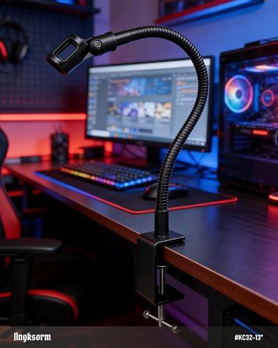 13-INCHS Flexible Gooseneck Microphone Stand with Heavy Duty Desk Clamp for Podcast, Meetings, Lectures, Radio Broadcasting Studio, Live Broadcast Equipment, TV Stations - size: 13-INCH