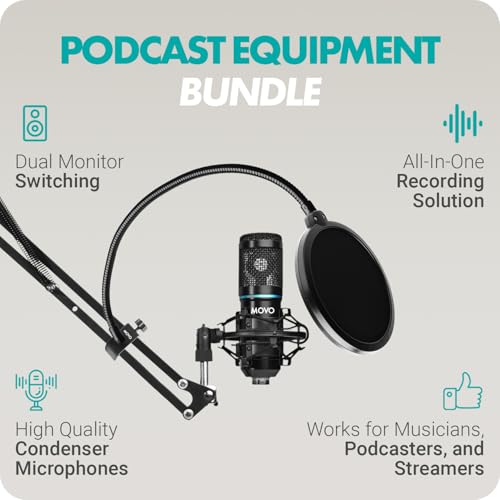 Movo PodKit2A Podcast Equipment Bundle for 2 Condenser Microphone Kit with Phantom 2x2 USB-C Audio Interface and Articulating Scissor Arm Mic Stand - for YouTube, Podcasting, Streaming, Twitch