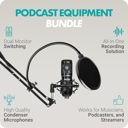 Movo PodKit2A Podcast Equipment Bundle for 2 Condenser Microphone Kit with Phantom 2x2 USB-C Audio Interface and Articulating Scissor Arm Mic Stand - for YouTube, Podcasting, Streaming, Twitch