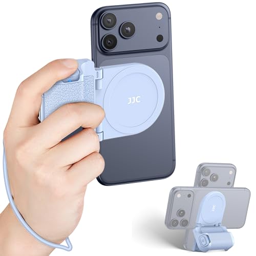 Magnetic Smartphone Shooting Holder Hand Grip Handle Snap On Phone Stand with Tripod Mount & Wireless Shutter Remote for iPhone 17 Air 16 15 14 13 12 Pro Max Android Vlog Video Photography -Light Blue - color: BLUE