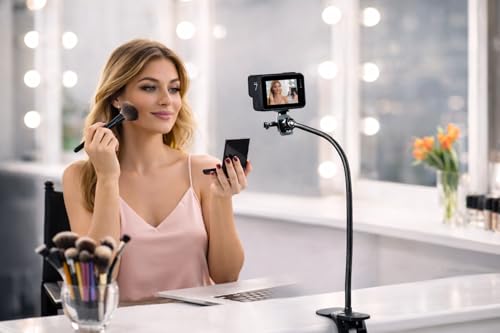 Universal 25 Inch Webcam Stand, Flexible Desk Mount Clamp Gooseneck Stand for Webcam, Camera, Microphone with 1/4" Tread
