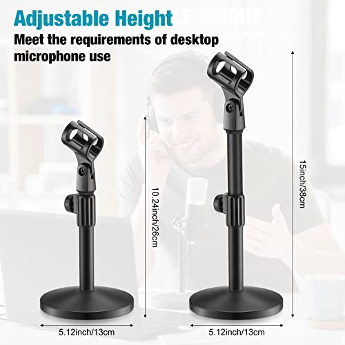 Hoteam 4 Pcs Desktop Mic Stand Adjustable tabletop Mic Stand microphone desk stands with 5/8" Male to 3/8" Female Screw Metal Round Base for Table Desk Interviews, Black