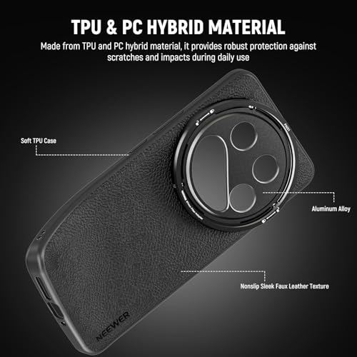 NEEWER 14 Ultra Case, Protective Heavy Duty Case with Wireless Charging, 17mm Lens Mounts & 67mm Filter Adapter, TPU + PC Faux Leather, Compatible with Xiaomi 14 Ultra, PA051 Black - style: Case for 14 Ultra