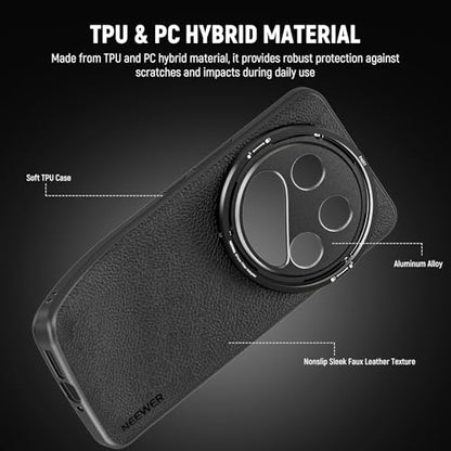 NEEWER 14 Ultra Case, Protective Heavy Duty Case with Wireless Charging, 17mm Lens Mounts & 67mm Filter Adapter, TPU + PC Faux Leather, Compatible with Xiaomi 14 Ultra, PA051 Black - style: Case for 14 Ultra