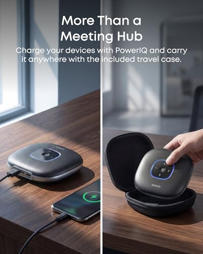 Anker PowerConf Speakerphone, Zoom Certified Conference Speaker with 6 Mics | 360° Enhanced Voice Pickup, 24H Call Time, Bluetooth 5.3, USB C, Compatible with Leading Platforms for Personal Workspaces - color: Black
