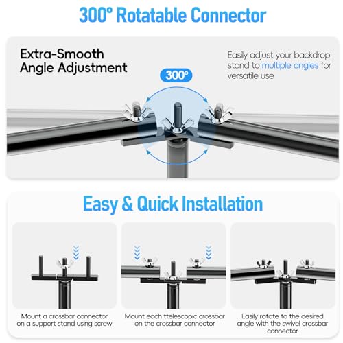 EMART Back Drop Adjustable Stand,30X10ft Backdrop Stand Heavy Duty Photography Background Support System Kit with 300° Angle Rotatable Connector and 12 Spring Clamps for Parties,Wedding,Photo Studio - size: 30×10ft(W×H）