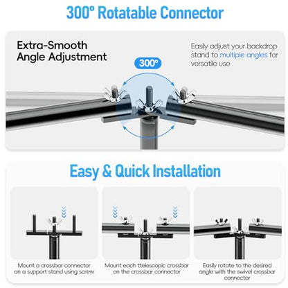 EMART Back Drop Adjustable Stand,30X10ft Backdrop Stand Heavy Duty Photography Background Support System Kit with 300° Angle Rotatable Connector and 12 Spring Clamps for Parties,Wedding,Photo Studio - size: 30×10ft(W×H）