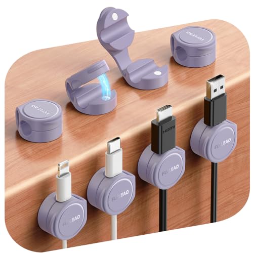 8-Pack Silicone Cord Organizer Magnetic Cable Clips, Adhesive Cable Management Under Desk Wire Hider, FLYLEAD Desktop Cable Organizer for Phone, Office Workspaces Desk Organization Home Accessories - color: Purple