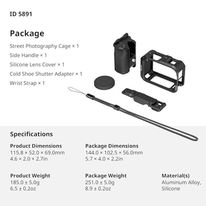 SMALLRIG Handle Grip Kit for DJI Osmo Action 6 with Metal Cage, Street Photography Grip for DJI, Action 6 Cage with Shutter Button, Cold Shoe, Wrist Strap, Lens Cover, 1/4 Threaded Hole - 6037 - style: Advanced Cage+Grip