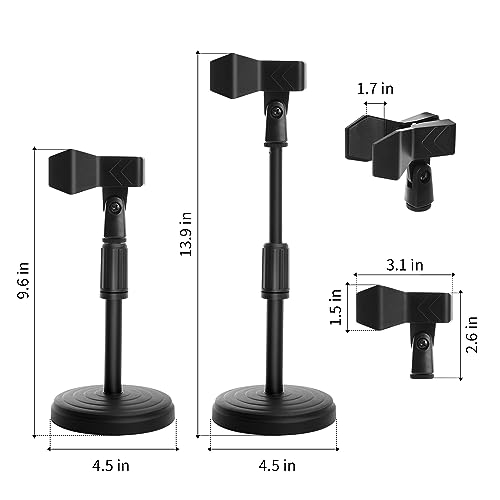 Desk Mic Stand - Upgraded Adjustable Table Microphone Stand with Mic Clip Compatible with Max 1.7 inch Diameter Microphone - Height 9.6 to 13.9 inch