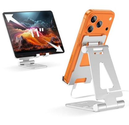 Aoviho Cell Phone Stand for Desk, Adjustable Desktop Phone Holder Stand, Foldable Moblie Phone Dock for iPhone 17 16 15 Pro Xs Max Xr X 8 7 6 5 5s SE Nintendo Switch All Phones, Silver - color: Silver