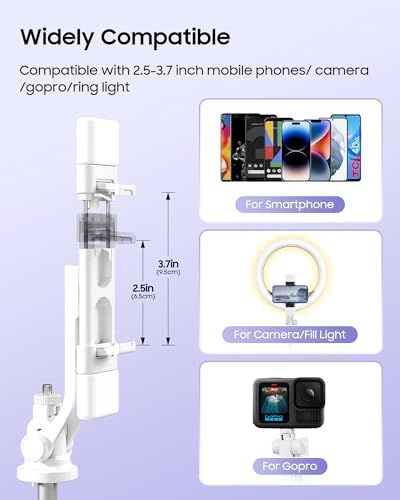 53'' Selfie Stick Tripod with Light, Enhanced 4-Leg Cell Phone Stand Camera Tripod with Rechargeable Wireless Remote & 2 Fill Light, Portable Selfie Stick Travel Essentials for iPhone Android - color: White A