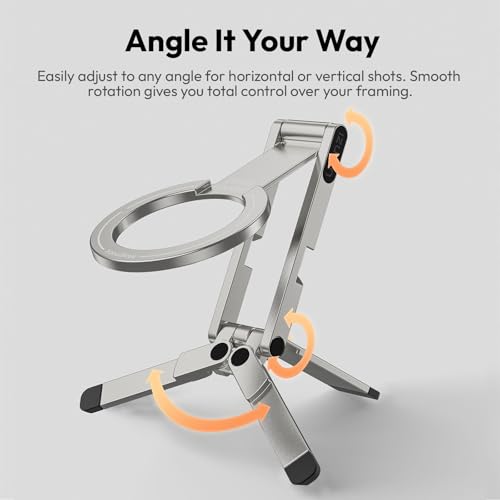 ULANZI MA60 Magnetic Phone Tripod Stand for iPhone - Aluminium Smartphone Mini Tripod Pocket Cell Phone Stand Strong Magnet Quick Mount Compatible with iPhone 16 15 14 13 13 Series, Silver - color: Silver