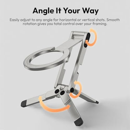 ULANZI MA60 Magnetic Phone Tripod Stand for iPhone - Aluminium Smartphone Mini Tripod Pocket Cell Phone Stand Strong Magnet Quick Mount Compatible with iPhone 16 15 14 13 13 Series, Silver - color: Silver