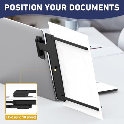 HAUTOCO Monitor Mount Document Clip, Document Holder for Typing Clips to Laptops & Monitors, Adjustable Removable Stand, Adhesive Mounts Left or Right, Holds Up to 10 Sheets for Recipes, Study, Office