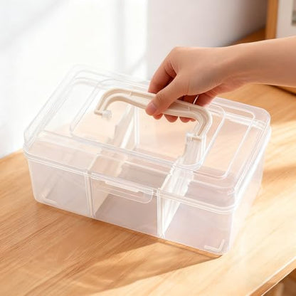 RayHenry Cable Organizer Box with Lid & Handle, Desktop Cord Management Storage with 3 Clear Switch Cases for Chargers, Cables, Jewelry, Hair Ties