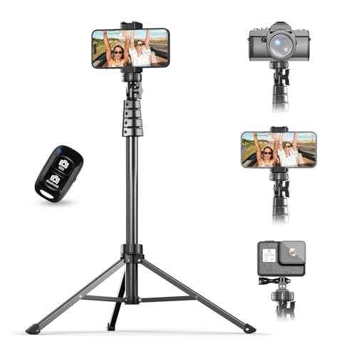 UBeesize 62" Phone Tripod & Selfie Stick with Wireless Remote and Phone Holder, Compatible with iPhone and Android for Selfies, Video Recording, and Live Streaming(Black) - color: Black, size: 62in