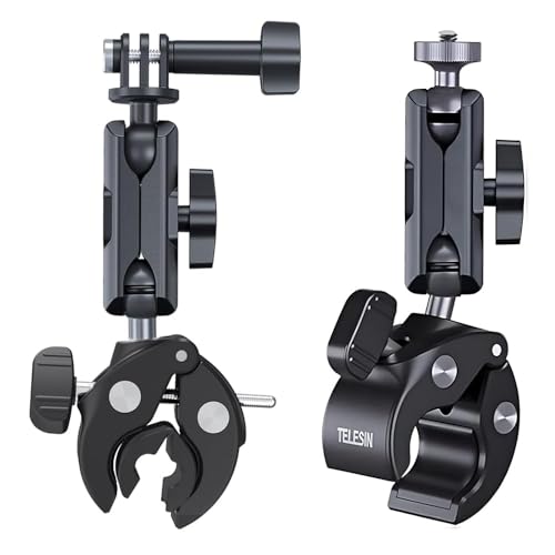 TELESIN Camera Clamp Mount Bike Motorcycle Handlebar Mounts Accessories,360 Ball Joint Tube Roll Bar Holder Clip for GoPro Mission 1 PRO/DJI Osmo Pocket 4/ Action 6 5 4/ Insta360 Luna Ultra/Xtra Muse